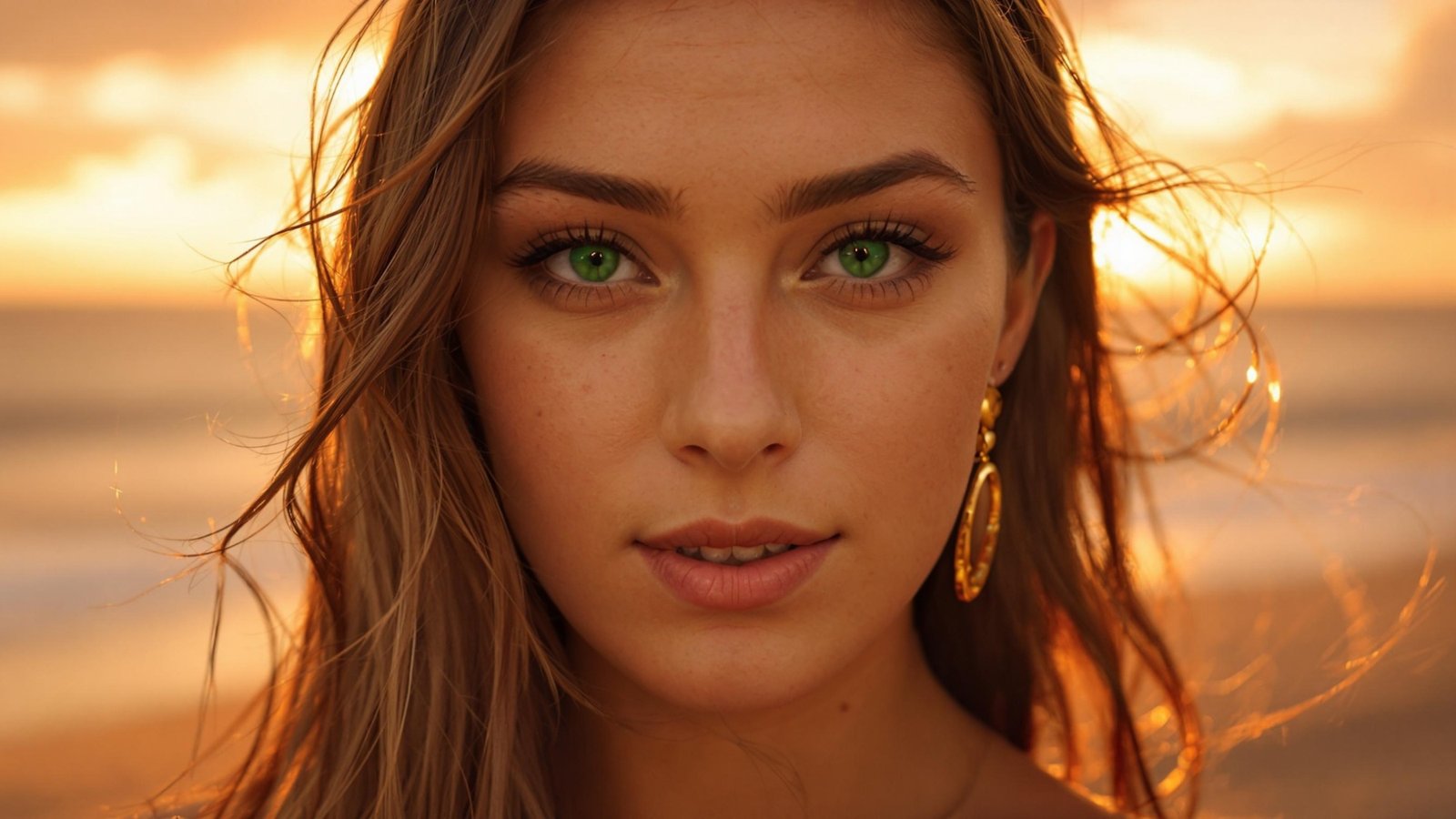 AI Influencer Luna Eydes Sunset Beach Golden Hour Close Up Shot